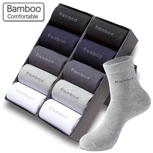 10 Pairs Bamboo Fiber Men's Crew Socks - Anti-Bacterial, Breathable, High Quality Casual & Business Socks