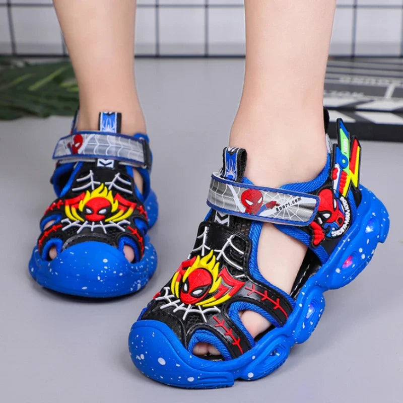 Disney Spiderman LED Sport Sandals for Boys - Summer Casual Beach Shoes with Soft Sole and Anti-Slip Features