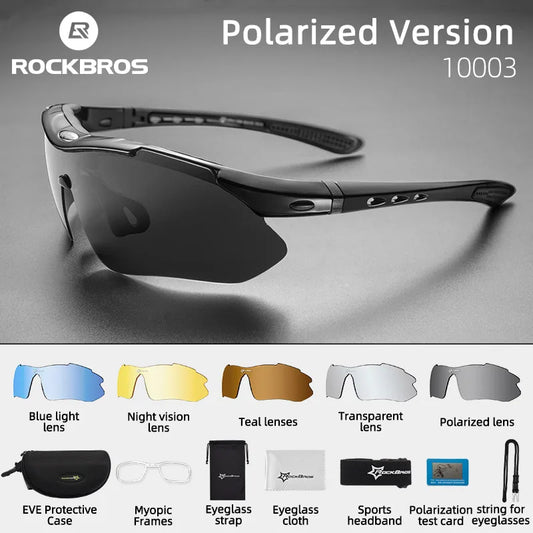 Polarized Cycling Glasses - Photochromic Sports Sunglasses with UV400 Protection, Interchangeable Lenses for Outdoor and MTB