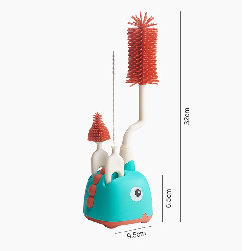 Silicone Baby Bottle Cleaning Brush Set - 360 Degree Rotation, Nipple & Pacifier Brushes