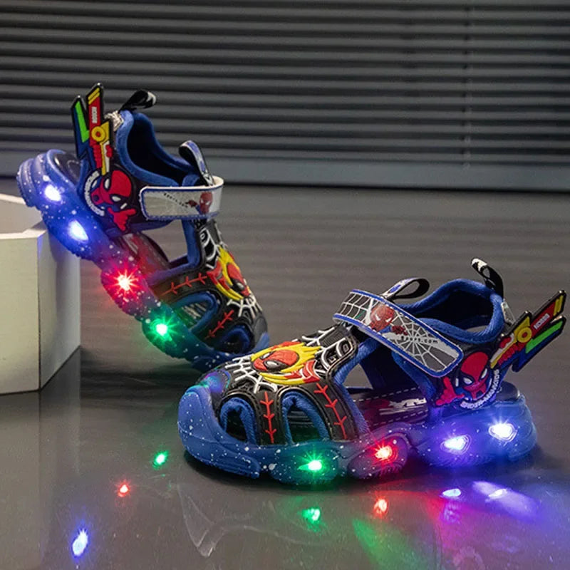 Disney Kids' LED Light-Up Spiderman Sandals - Luminous Casual Sports Beach Sandals for Boys