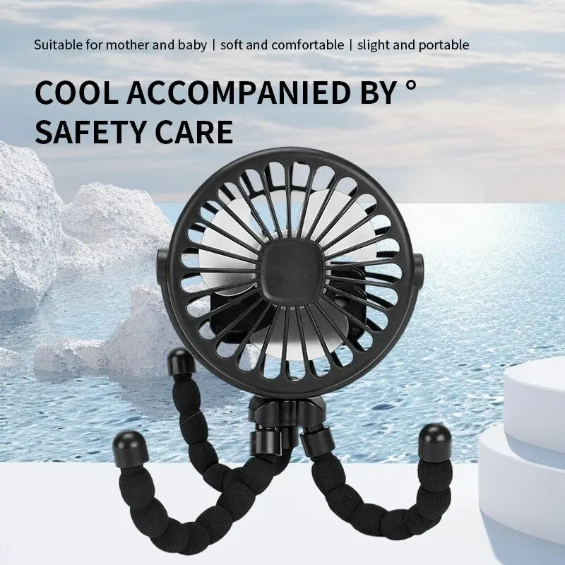 Portable Multifunctional Stroller Mini Fan - USB Charging, Mobile Phone Holder, Handheld Octopus Fan for Outdoor Use