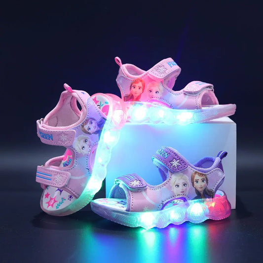 Disney Frozen LED Light-Up Sandals for Kids - Elsa Princess Summer Sports Sandals, Non-Slip, Breathable Toddler Shoes