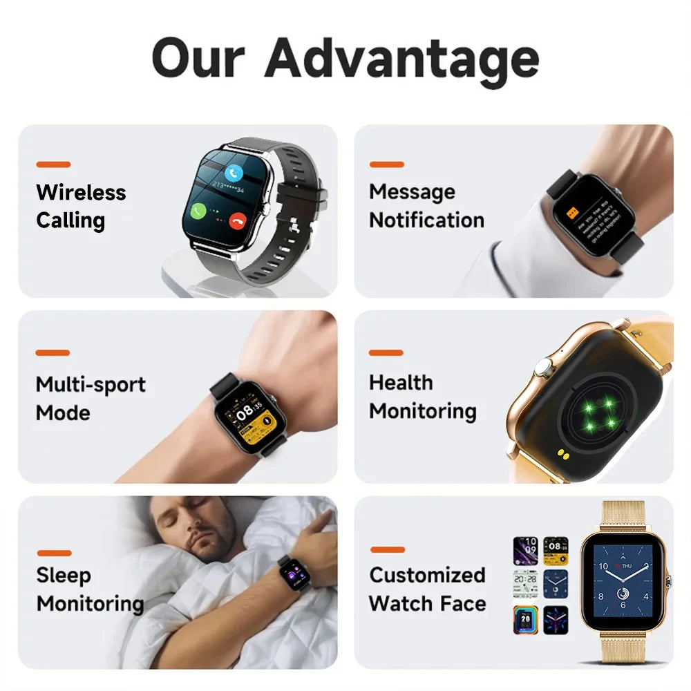 New Full Touch Screen Smart Watch for Men & Women - Fitness Tracker with BT Call, Heart Rate Monitor, and Multiple Dials