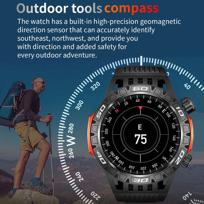 Military-Grade Smartwatch with Bluetooth Calls, IP68 Waterproof, LED Lighting, Compass, and Fitness Tracker