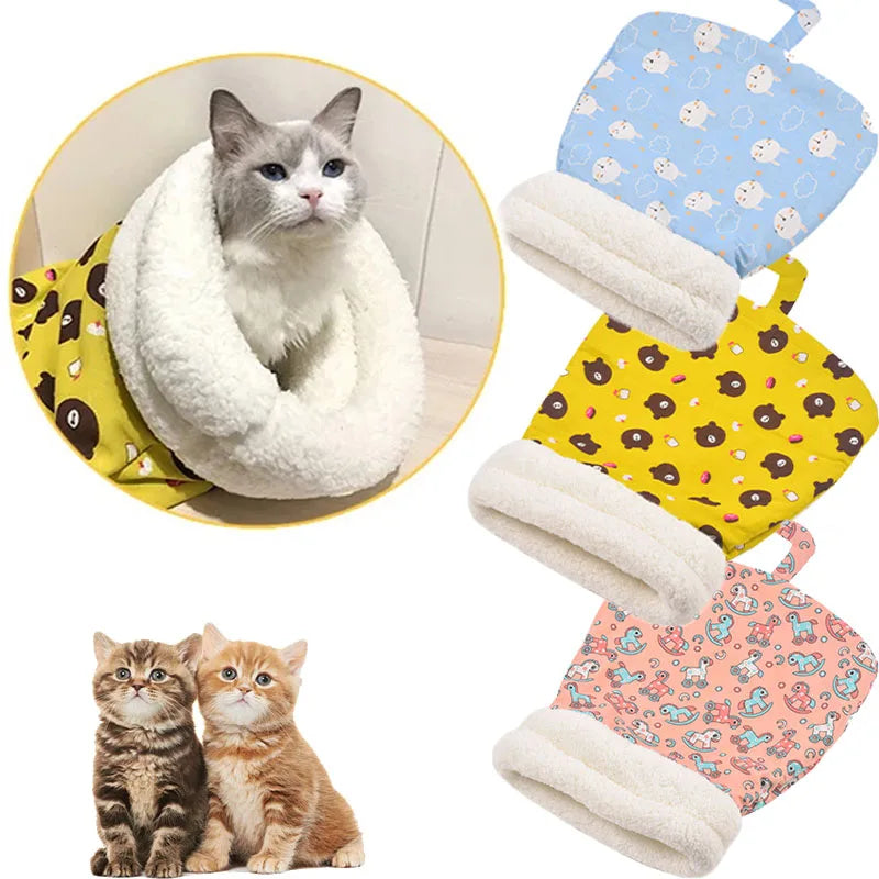 Fluffy Cat Sleeping Bag - Soft and Cuddly Pet Bed for Kittens and Puppies, Thickened Cozy Nest