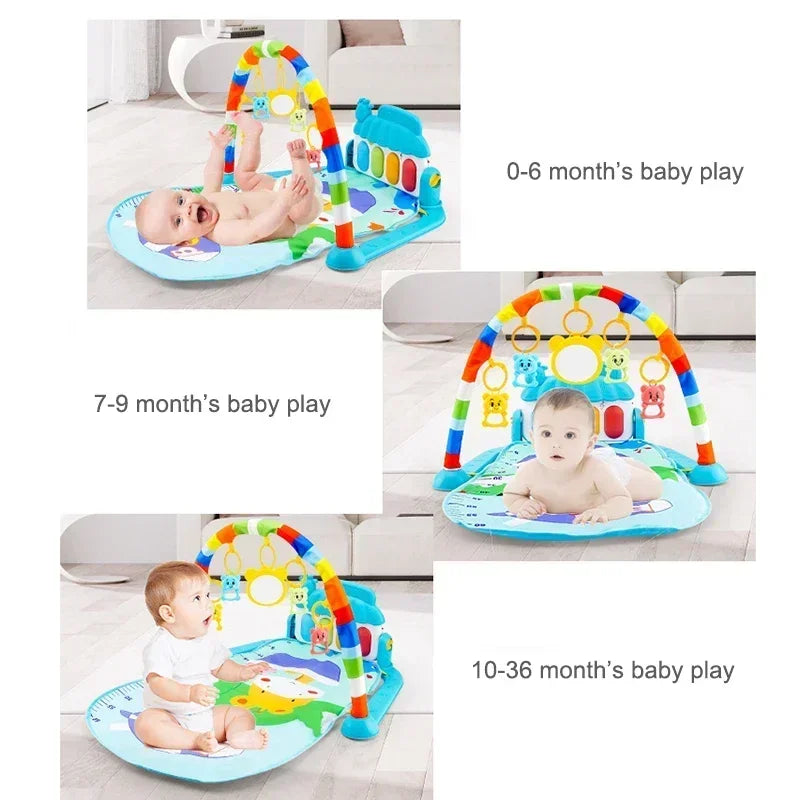 Musical Baby Activity Gym Rack - Early Education Play Mat for Newborns (0-36 Months) with Piano Keyboard and Crawling Blanket