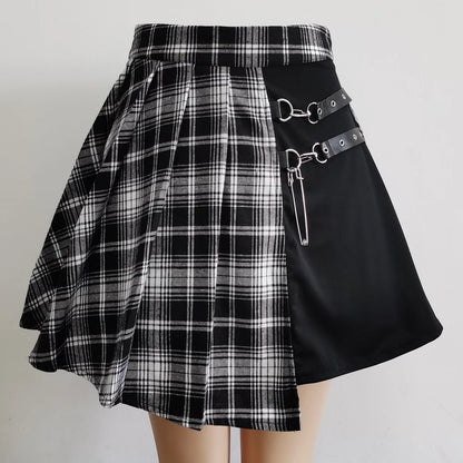 Women's Harajuku Punk Irregular Mini Pleated Skater Skirt - Asymmetric Cutout High Waist Gothic Hip Hop Clubwear