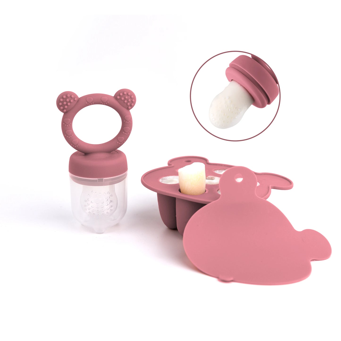 Multi-Functional Bear Design Silicone Freezer Tray and Popsicle Mold for Baby Food, Breast Milk, and Fruit Feeder