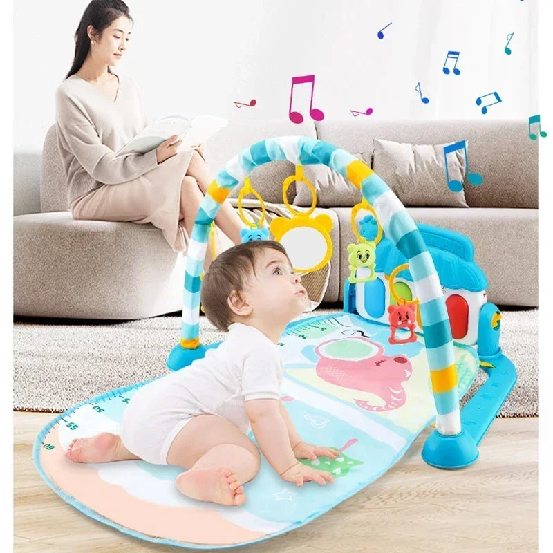 Musical Baby Activity Gym Rack - Early Education Play Mat for Newborns (0-36 Months) with Piano Keyboard and Crawling Blanket