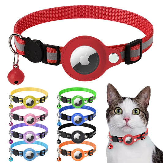 Reflective Pet Collar with AirTag Case for Cats and Small Dogs - Anti-Lost Locator Tracker, Breakaway, Quick Release, and Bell