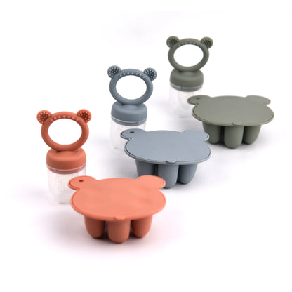 Multi-Functional Bear Design Silicone Freezer Tray and Popsicle Mold for Baby Food, Breast Milk, and Fruit Feeder