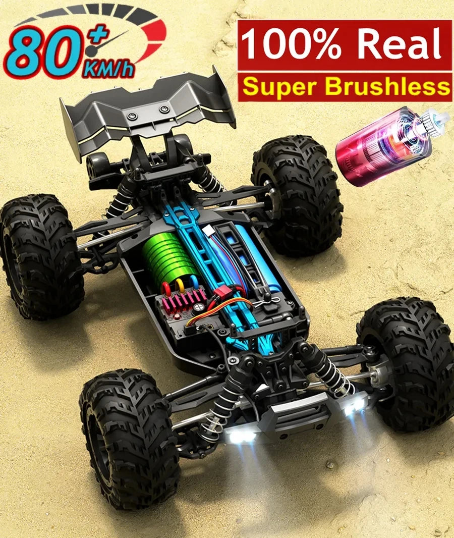 1:16 Scale 4WD Brushless RC Car – 80KM/H High-Speed Off-Road Monster Truck with 2.4GHz Remote Control for Kids & Adults