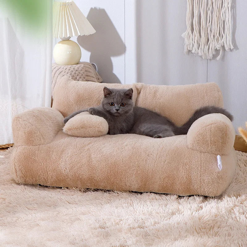 Luxury Soft Pet Bed for Cats & Small Dogs, Washable, Non-Slip Cozy Sofa with Detachable Pillow