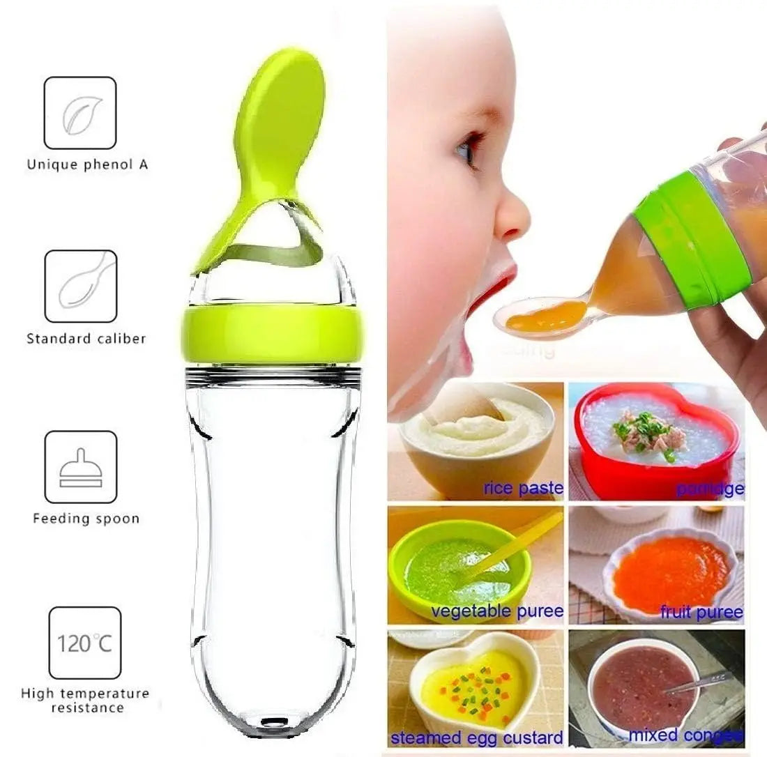 Silicone Squeezing Feeding Bottle for Newborns - Baby Pacifier Training Rice Spoon, Infant Cereal Food Supplement Feeder