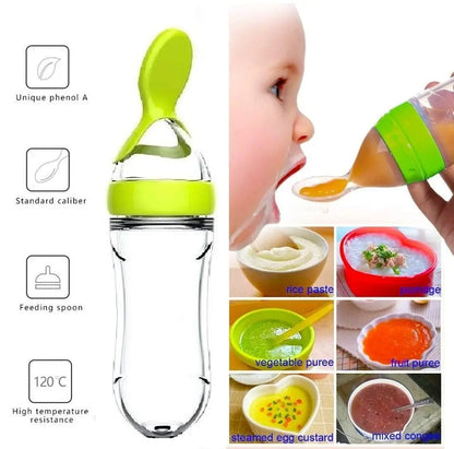 Silicone Squeezing Feeding Bottle for Newborns - Baby Pacifier Training Rice Spoon, Infant Cereal Food Supplement Feeder