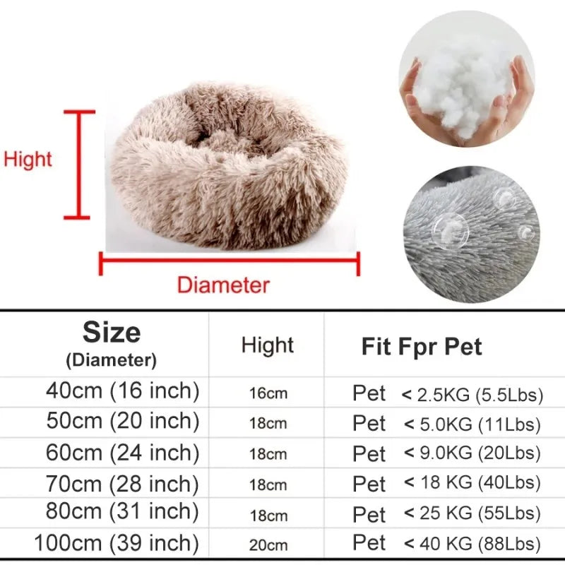 Luxurious Plush Round Bed - Cozy Soft Pet Bed for Cats & Dogs, Washable Cushion Mat, Breathable Sleeping Sofa for Small to Large Pets