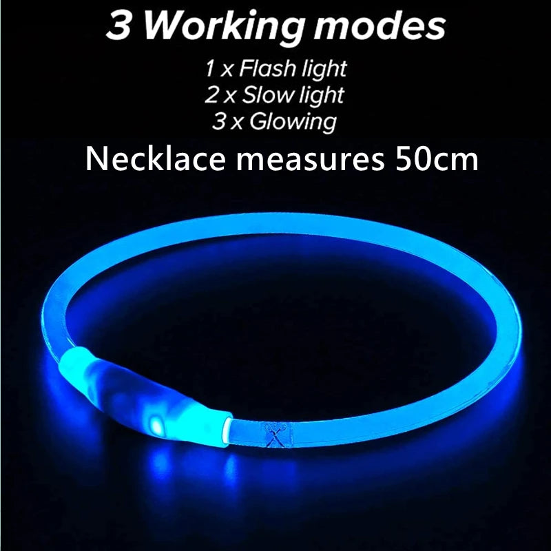 USB Rechargeable LED Dog Collar - Luminous Reflective Safety Collar with 3 Light Modes