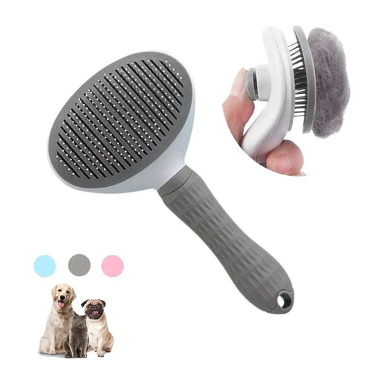 Premium Pet Grooming Brush - Stainless Steel Dog & Cat Comb for Long Hair | Easy-Clean, Anti-Slip Handle, Effective Shedding & Massage