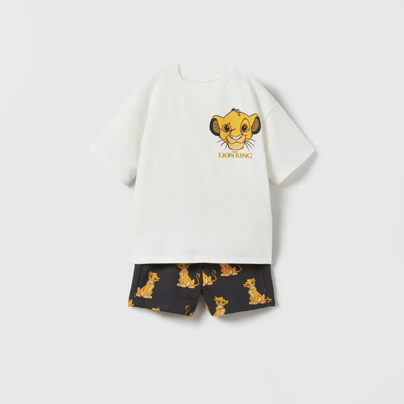 Summer Children's Short Sleeve Lion Cartoon Tracksuit - T-shirt & Shorts Two-Piece Outfit for Boys