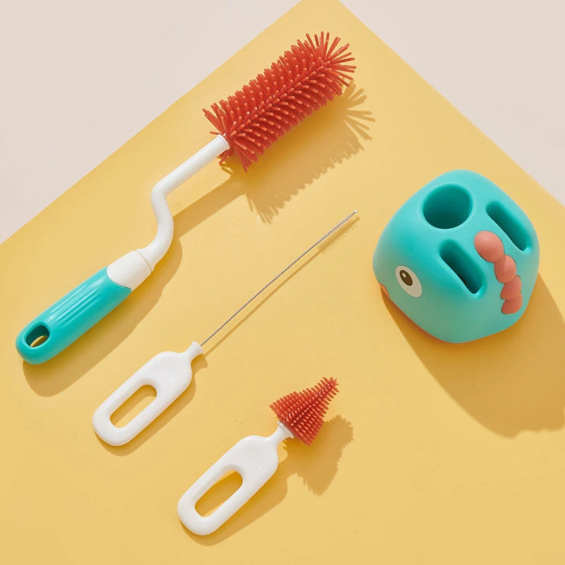 Silicone Baby Bottle Cleaning Brush Set - 360 Degree Rotation, Nipple & Pacifier Brushes