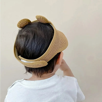 Adjustable Bunny Baby Straw Sun Hat - Cute Summer Folding Visor Cap for Boys & Girls