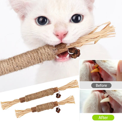 Cat Toy Silvervine Chew Stick - Natural Polygonum & Raffia Grass for Healthy Teeth and Fun Play