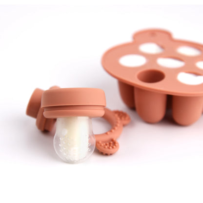 Multi-Functional Bear Design Silicone Freezer Tray and Popsicle Mold for Baby Food, Breast Milk, and Fruit Feeder