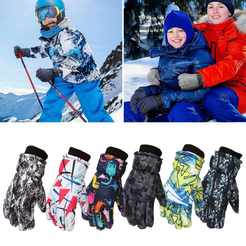 Waterproof Kids Ski Gloves - Non-Slip, Thickened, Warm Winter Snow Mittens