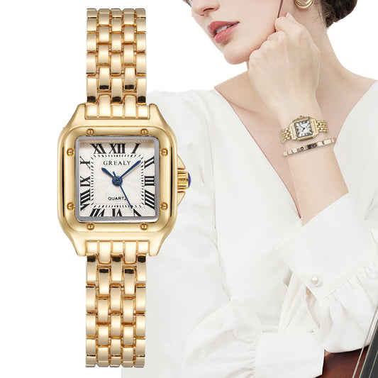 Luxury Women's Fashion Square Watch - Gold Alloy Strap, Quartz Movement, Roman Scale - 2024 Edition