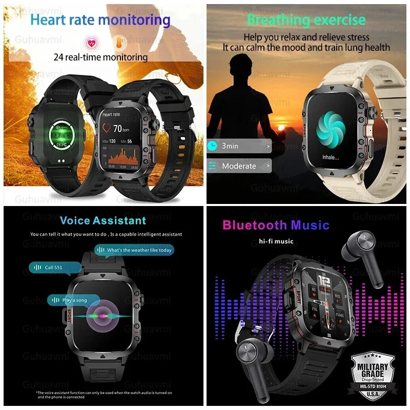 1.96" AMOLED Screen Smart Watch for Men - Bluetooth Call, Heart Rate & Blood Oxygen Monitor, Waterproof Fitness Tracker