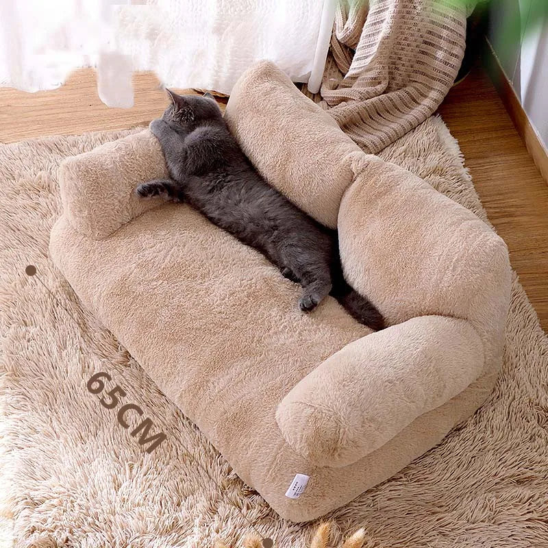 Luxury Soft Pet Bed for Cats & Small Dogs, Washable, Non-Slip Cozy Sofa with Detachable Pillow