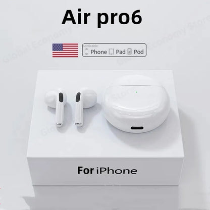 Air Pro 6 TWS Wireless Bluetooth Earphones with Mic - Noise Cancelling, Waterproof In-Ear Earbuds for Sports and Everyday Use