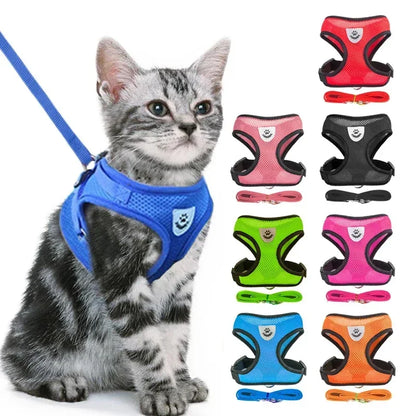 Adjustable Mesh Cat Harness Vest with Leash - Reflective, Breathable Walking Harness for Small and Medium Dogs & Kittens